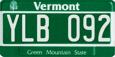 VT license plate YLB092