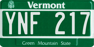 VT license plate YNF217