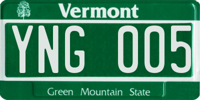 VT license plate YNG005
