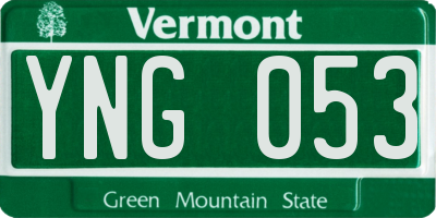 VT license plate YNG053