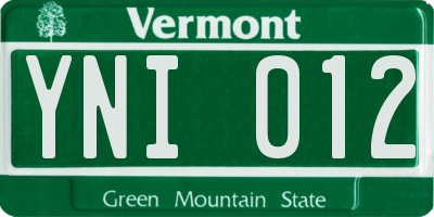VT license plate YNI012
