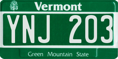 VT license plate YNJ203