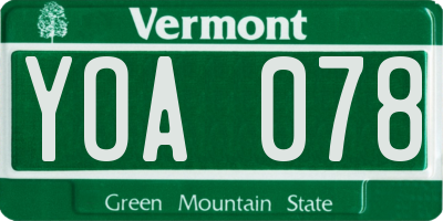 VT license plate YOA078