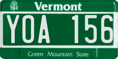 VT license plate YOA156