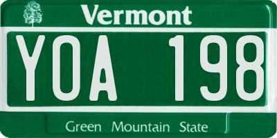 VT license plate YOA198