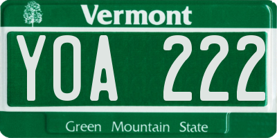 VT license plate YOA222