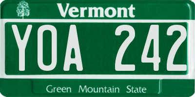 VT license plate YOA242
