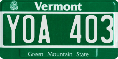 VT license plate YOA403