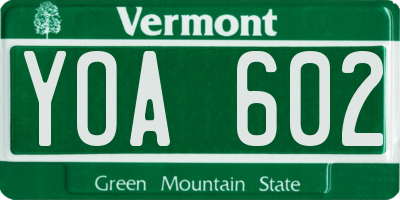 VT license plate YOA602