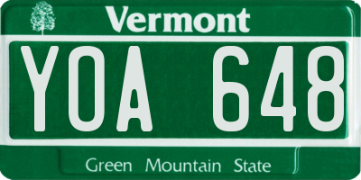 VT license plate YOA648