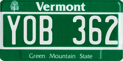 VT license plate YOB362