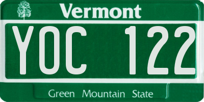 VT license plate YOC122