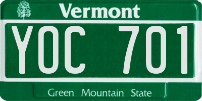VT license plate YOC701