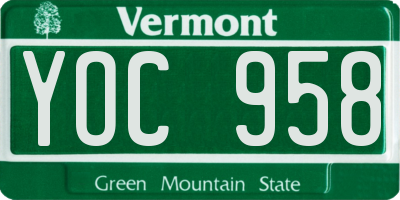VT license plate YOC958