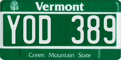 VT license plate YOD389
