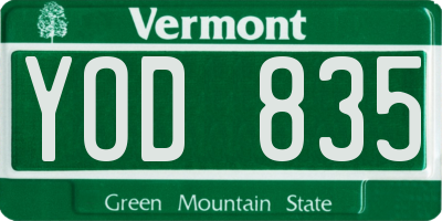 VT license plate YOD835