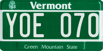 VT license plate YOE070