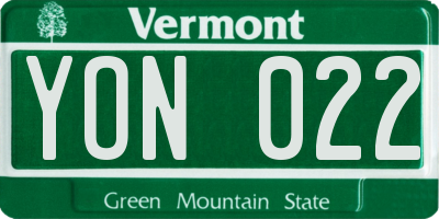 VT license plate YON022