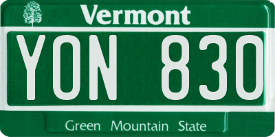 VT license plate YON830