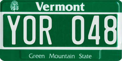 VT license plate YOR048