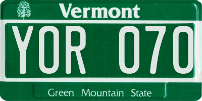 VT license plate YOR070