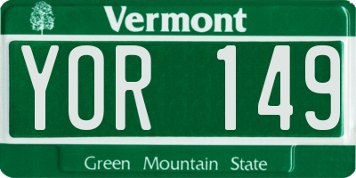 VT license plate YOR149
