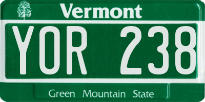 VT license plate YOR238