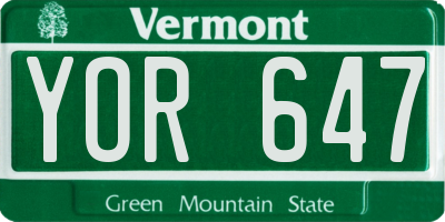 VT license plate YOR647