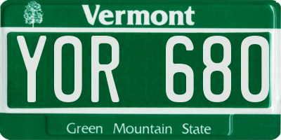 VT license plate YOR680