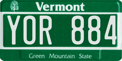 VT license plate YOR884