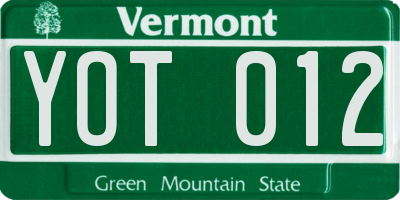 VT license plate YOT012