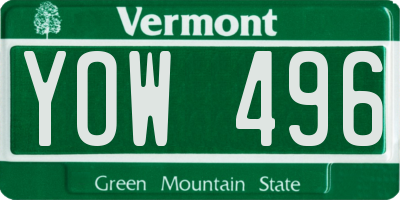 VT license plate YOW496