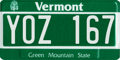 VT license plate YOZ167