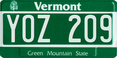 VT license plate YOZ209