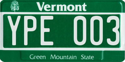 VT license plate YPE003