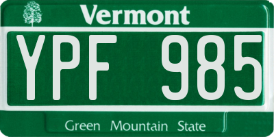 VT license plate YPF985