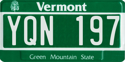 VT license plate YQN197