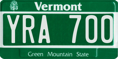 VT license plate YRA700