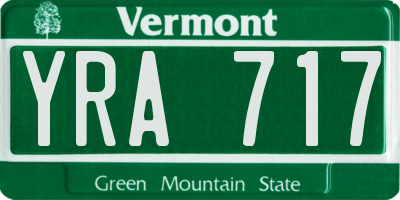 VT license plate YRA717