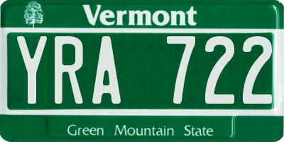 VT license plate YRA722