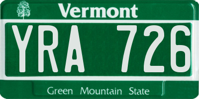 VT license plate YRA726
