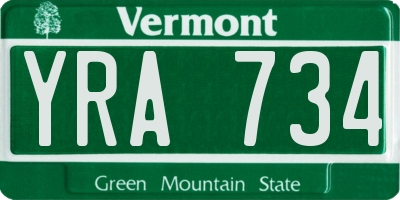 VT license plate YRA734