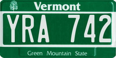VT license plate YRA742