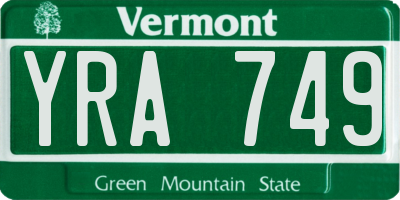 VT license plate YRA749