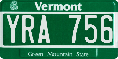 VT license plate YRA756