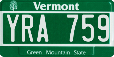 VT license plate YRA759
