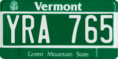 VT license plate YRA765