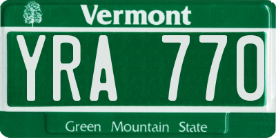 VT license plate YRA770