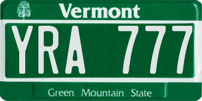 VT license plate YRA777