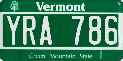 VT license plate YRA786